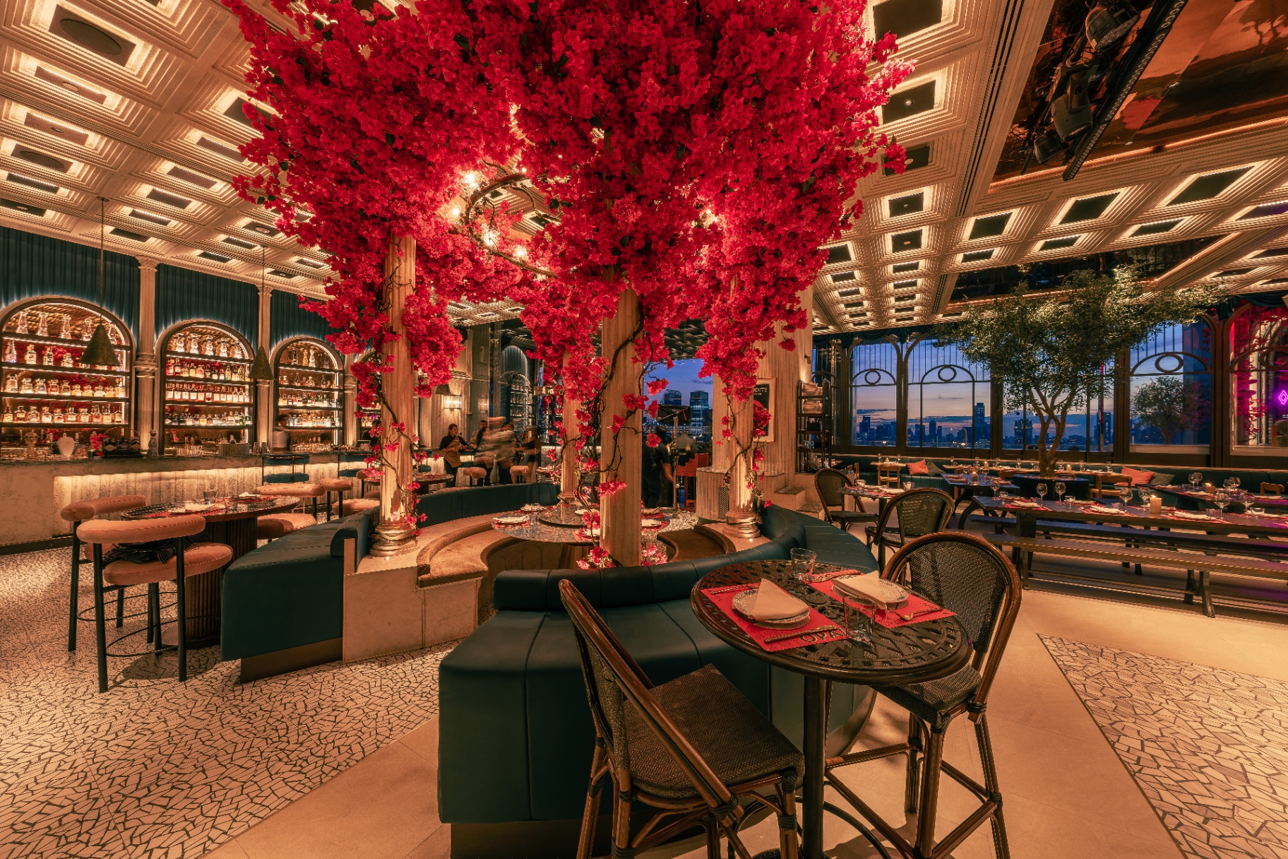 Halls of Dionysus dining room with bougainvillea canopy at Aesops